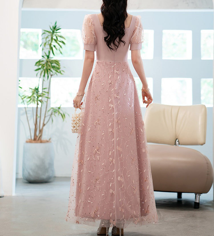 Elegant Mesh Sleeve Sequins Slim Long Prom Dress Women Formal Party Dress BP1260