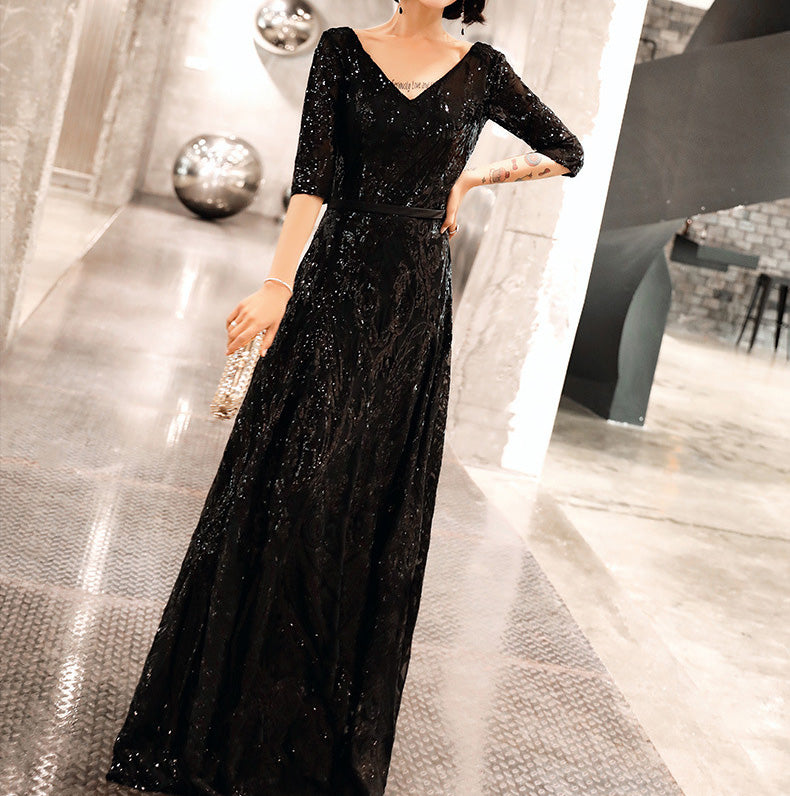 Evening Dresses Long Elegant V-Neck A-Line Sequined Formal Evening Gown BP1270