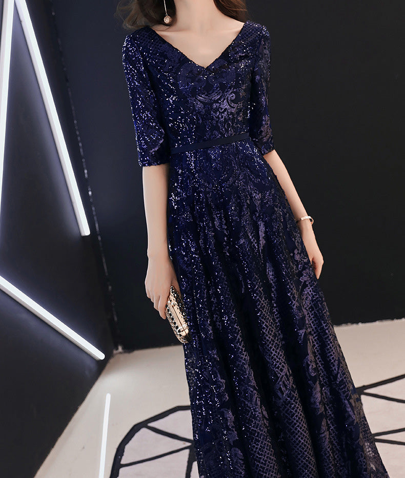 Evening Dresses Long Elegant V-Neck A-Line Sequined Formal Evening Gown BP1270