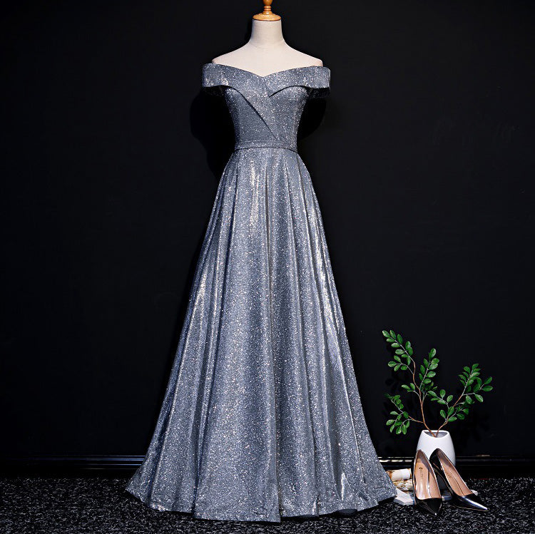 Luxury Sequin Women Party Dresses Summer Elegant Off Shoulder Ball Gown Long Dress BP1280