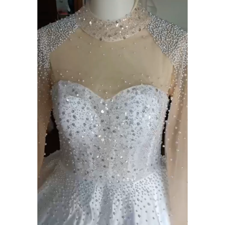 Vintage High Neck Wedding Pearl Bridal Gowns EJB902