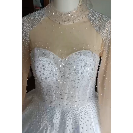 Vintage High Neck Wedding Pearl Bridal Gowns EJB902