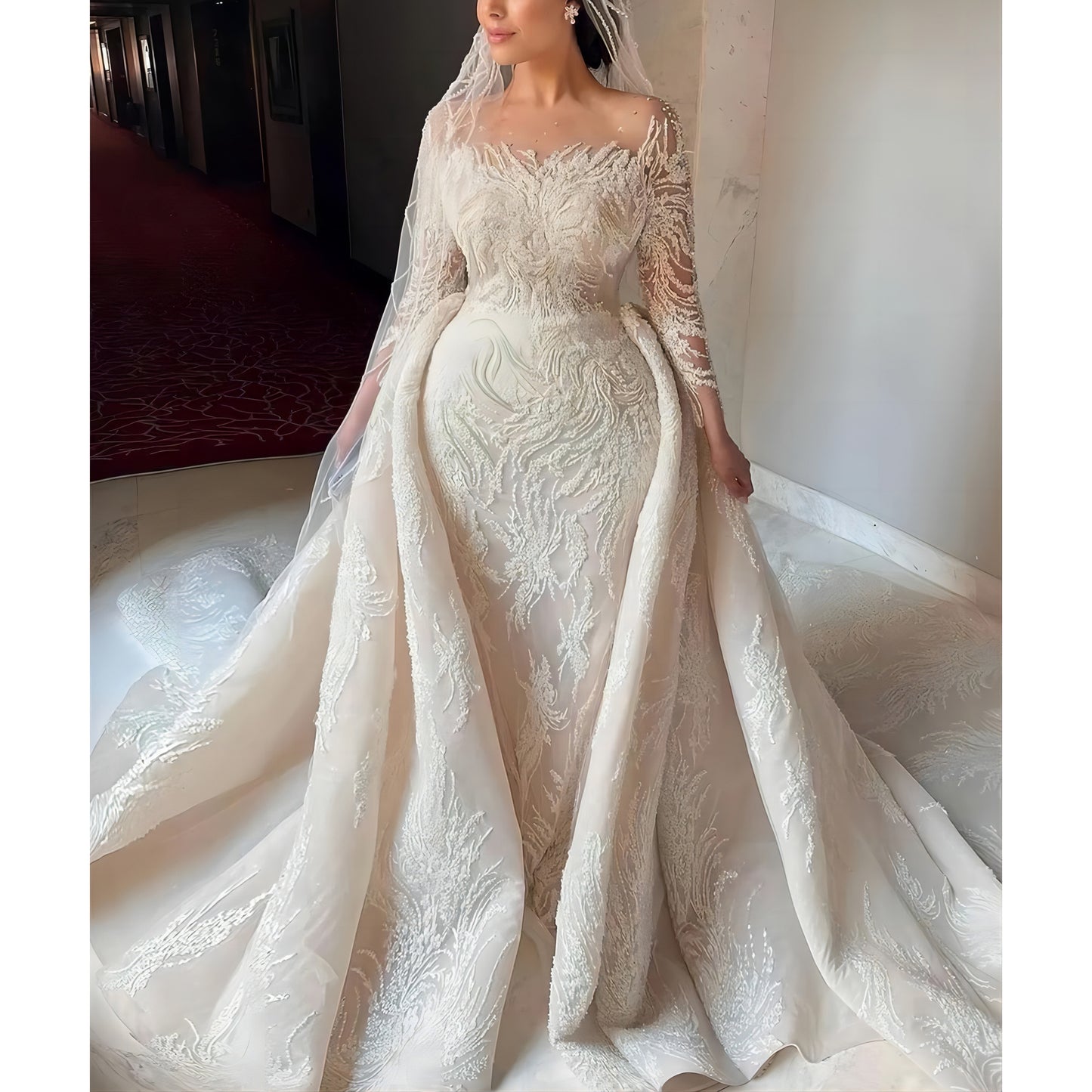 Romantic Wedding Dress Classic Bridal Gown Luxury Long Sleeve Bride Dresses Vestido De Novia EJD1254