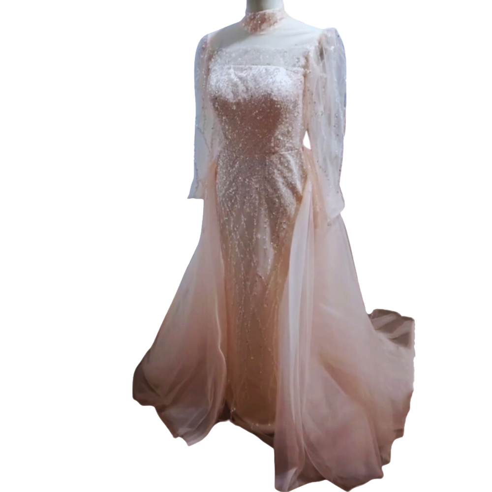 Wedding Guest Pink Prom Dress With Detachable Train EJD941