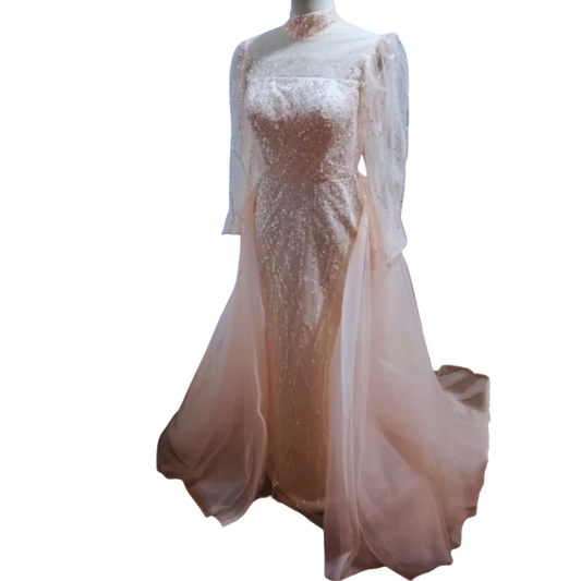 Wedding Guest Pink Prom Dress With Detachable Train EJD941