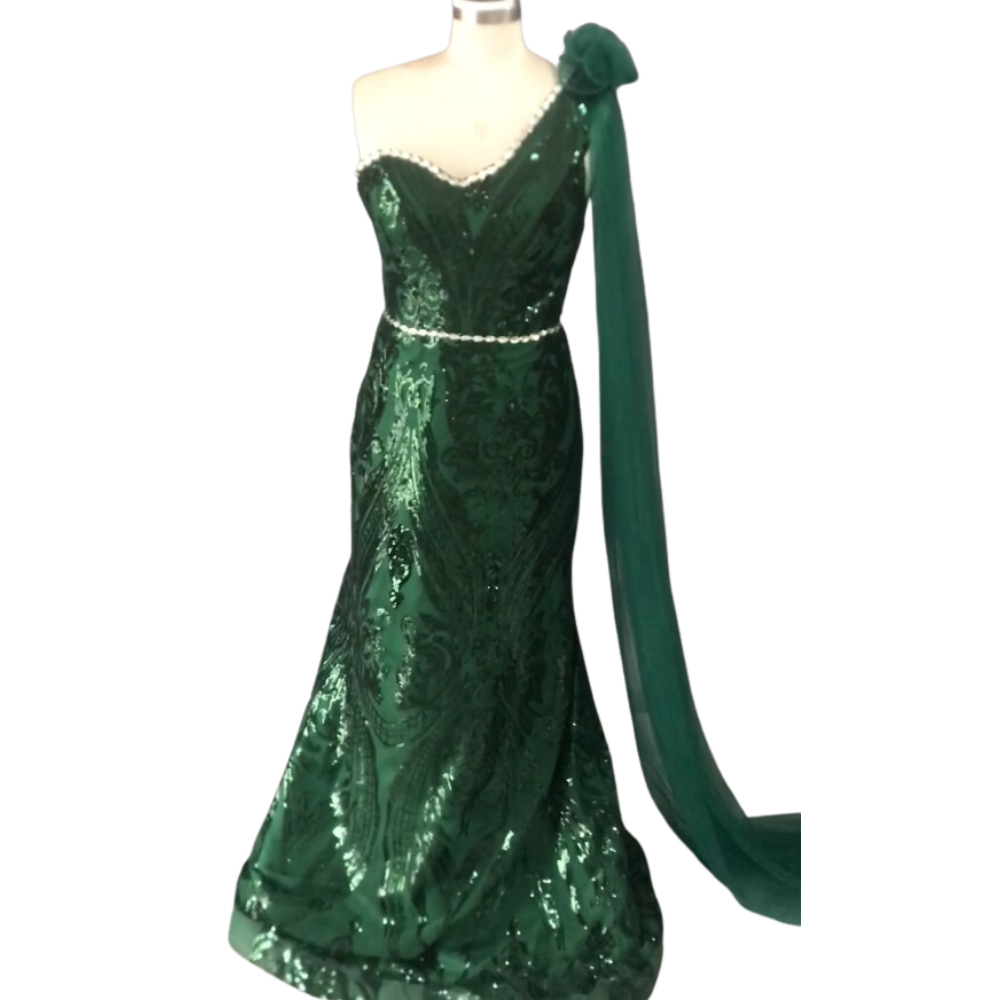 Glittering Dark Green Mermaid Prom Dresses Spaghetti Strap EJM906