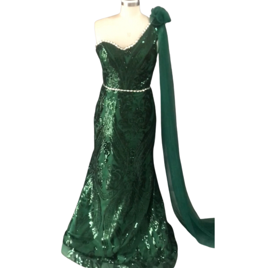 Glittering Dark Green Mermaid Prom Dresses Spaghetti Strap EJM906