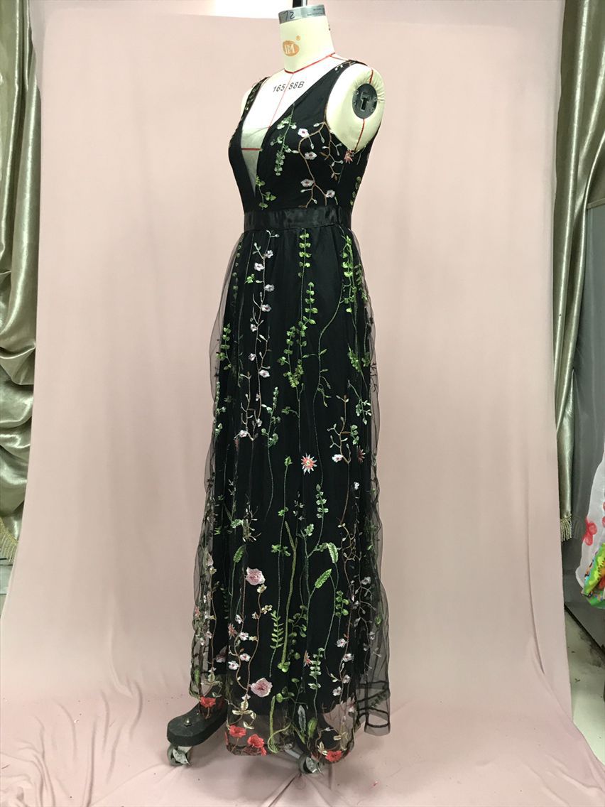 New Floral Embroidered Low Cut Back Long Maxi Dress EPB1174