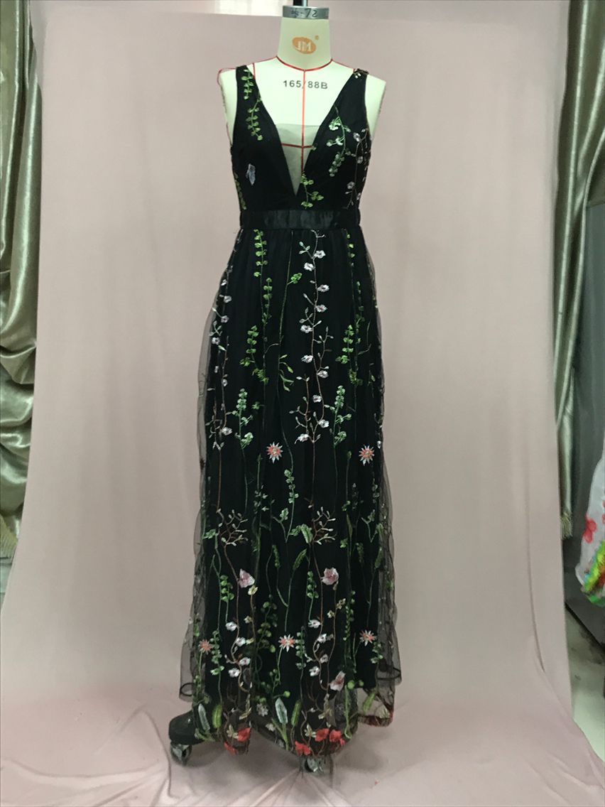 New Floral Embroidered Low Cut Back Long Maxi Dress EPB1174