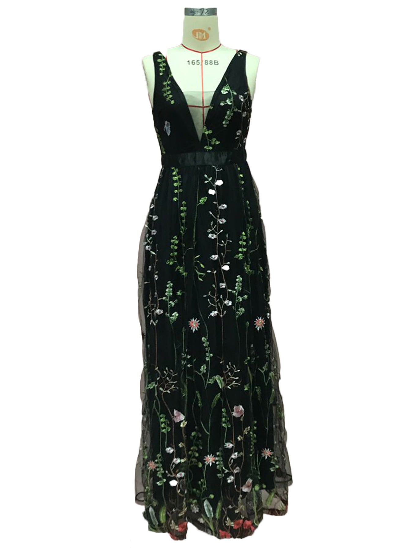 New Floral Embroidered Low Cut Back Long Maxi Dress EPB1174