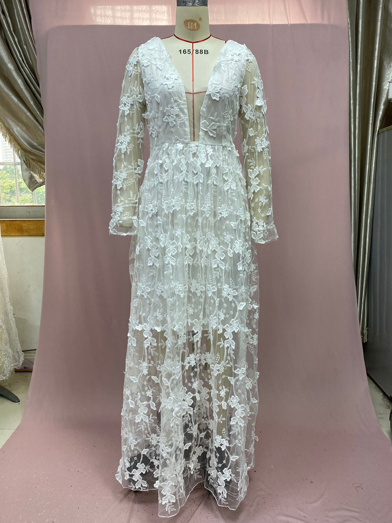 Womens Floral Lace Long Sleeve Wedding Gown EPB1175