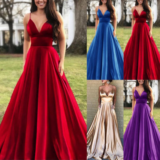 Wedding Guest Dresses for Women Spaghetti Strap Sexy Low Cut Maxi Dress EPB1199