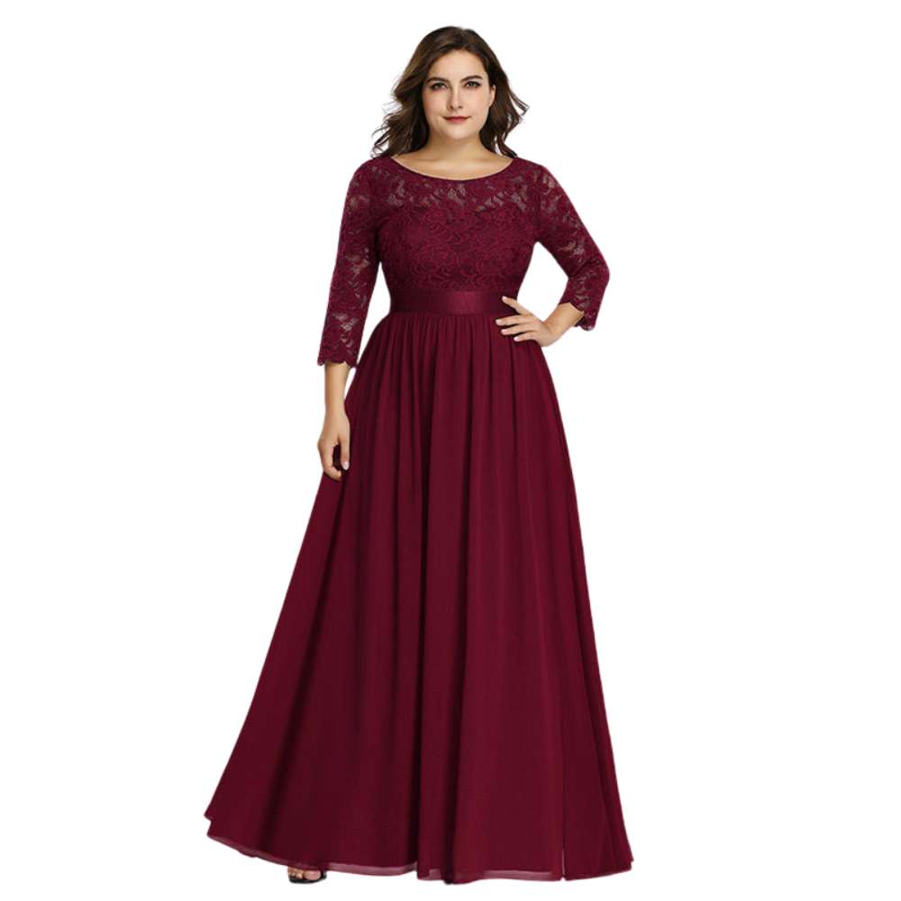 Simple Plus Size Lace Evening Dress with Half Sleeves ERB987