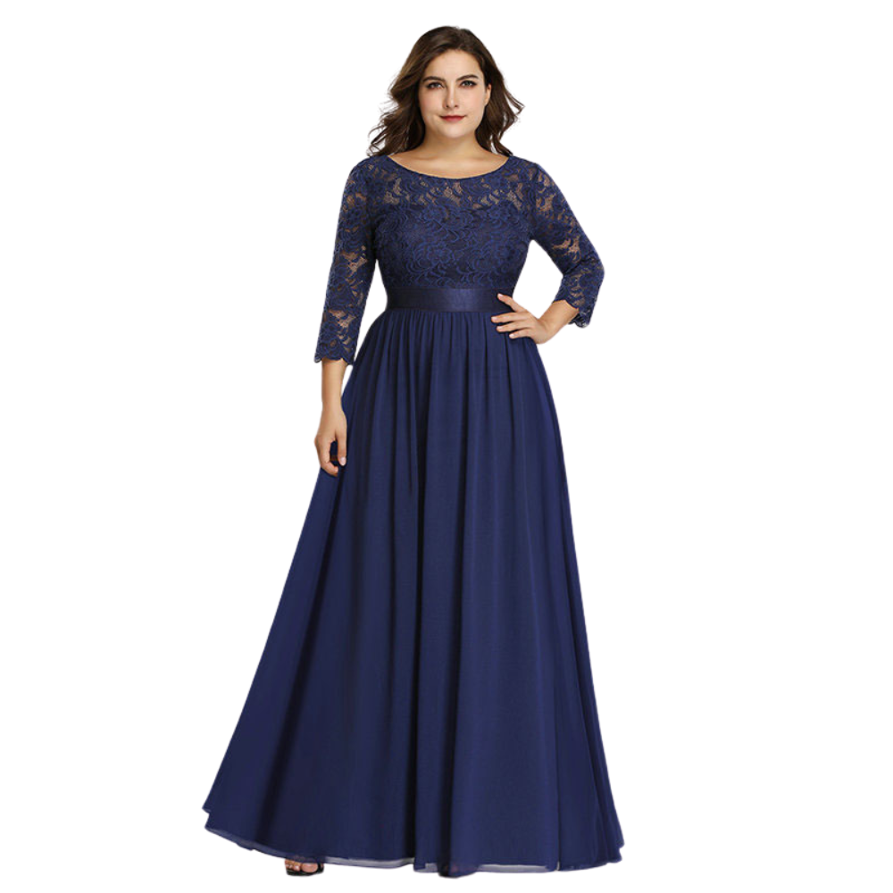 Simple Plus Size Lace Evening Dress with Half Sleeves ERB987