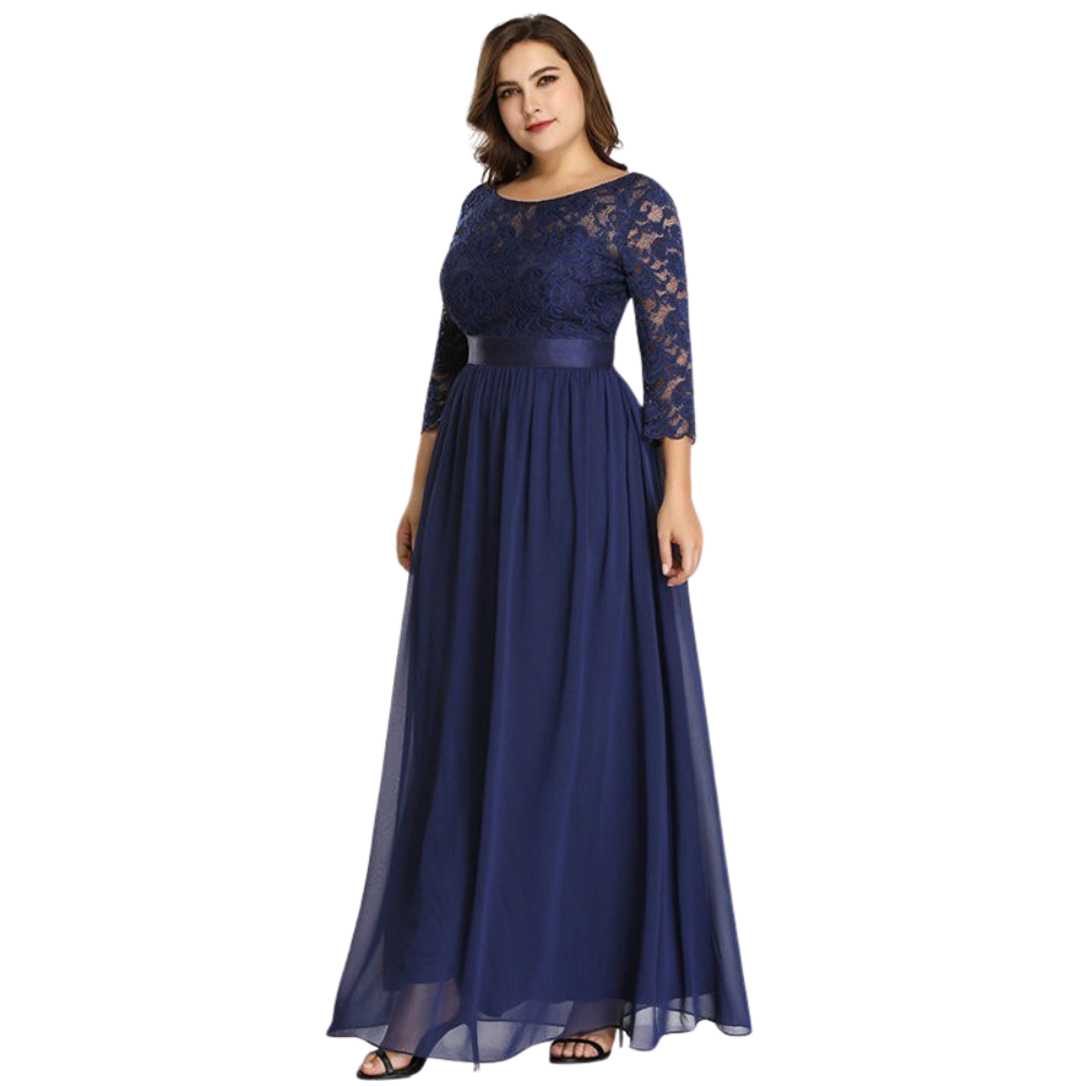 Simple Plus Size Lace Evening Dress with Half Sleeves ERB987