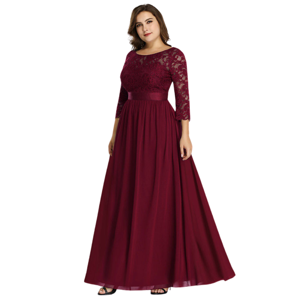 Simple Plus Size Lace Evening Dress with Half Sleeves ERB987