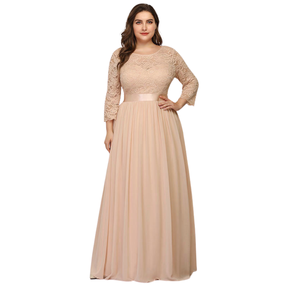 Simple Plus Size Lace Evening Dress with Half Sleeves ERB987