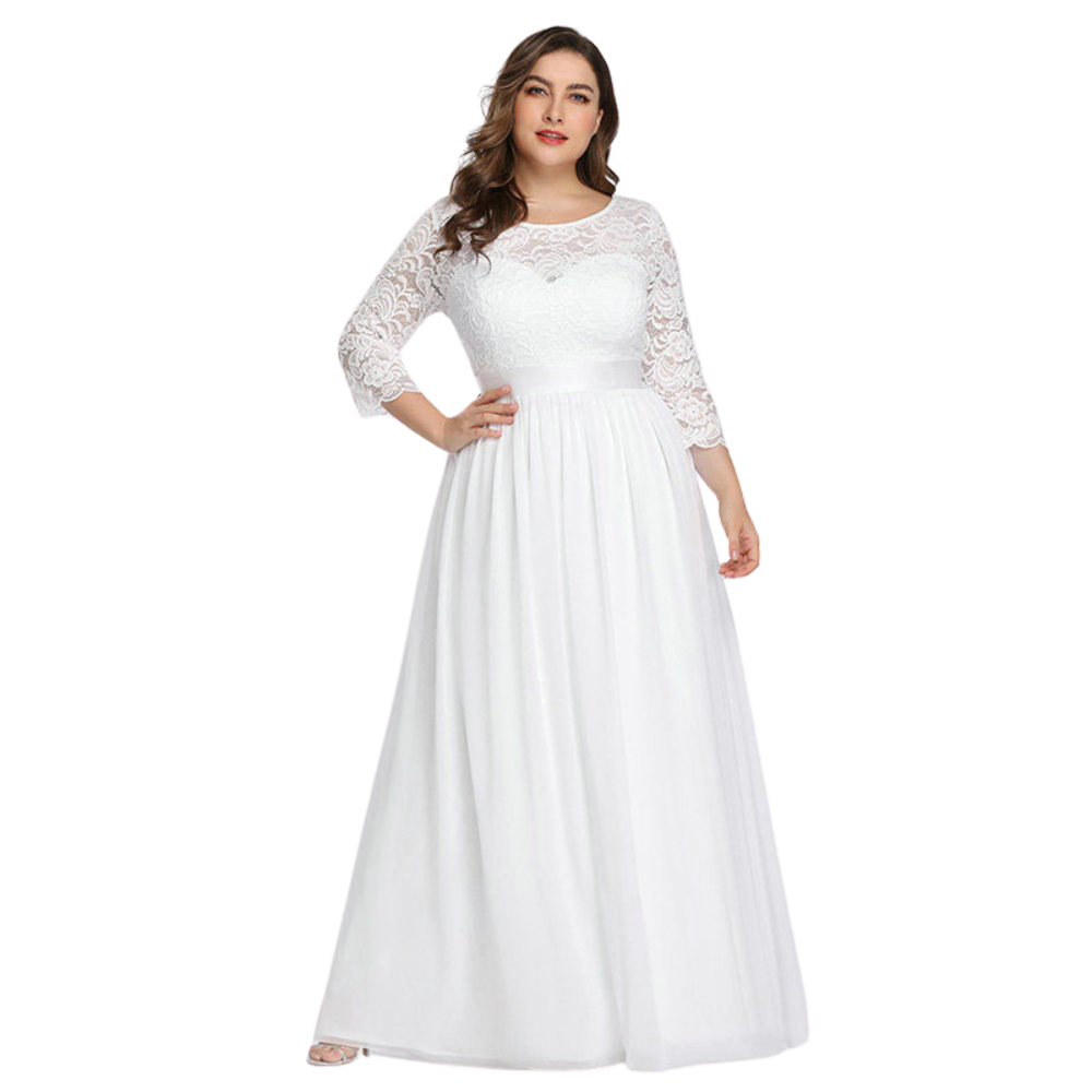 Simple Plus Size Lace Evening Dress with Half Sleeves ERB987