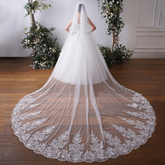 Lace Applique Edge Wedding Veil Cathedral Veils EWA001