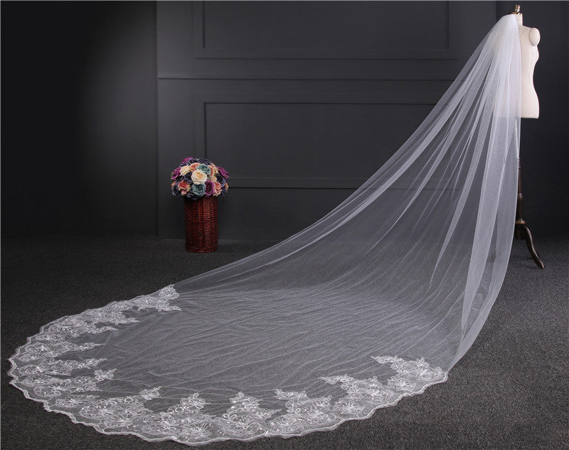 Bridal Veils Lace Edge Tulle Bling Seuqins Cathedral Wedding Veil EWA003