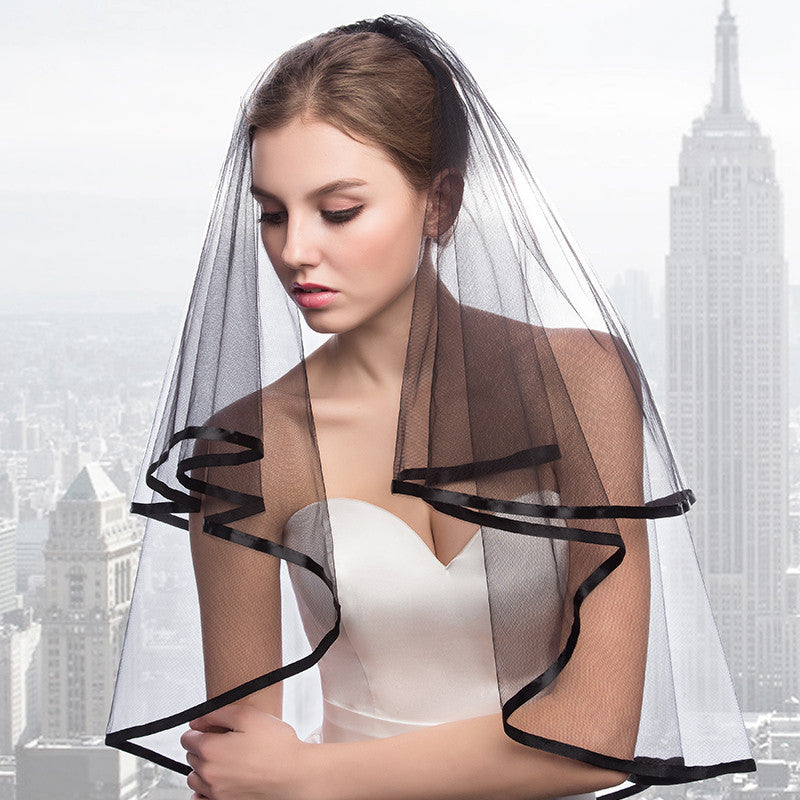 Black Veil Wedding Short Bridal Veil EWA009