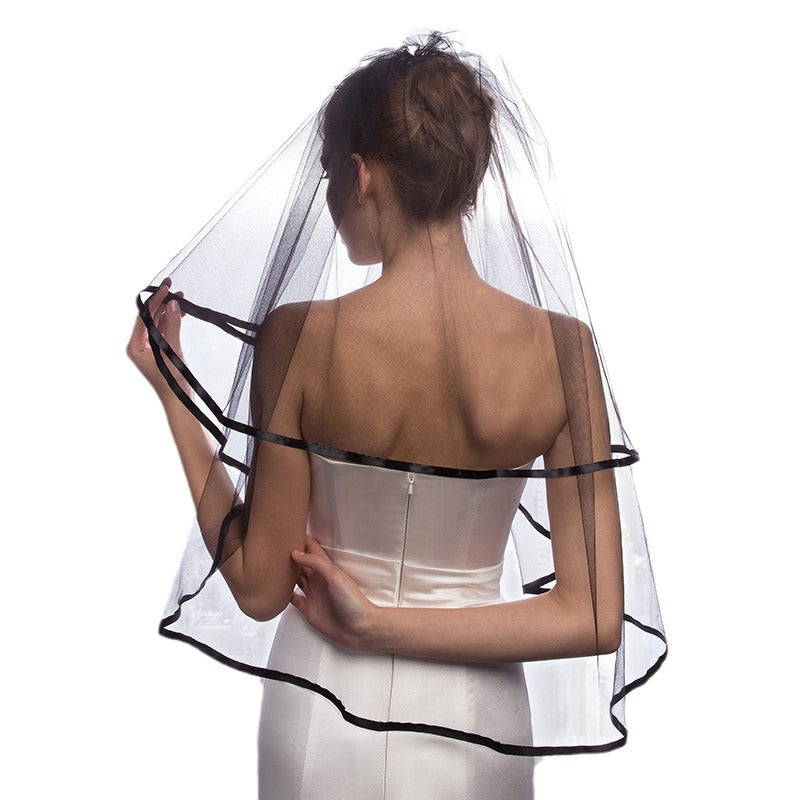 Black Veil Wedding Short Bridal Veil EWA009