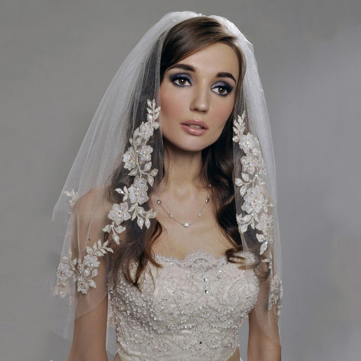 Two-tier Stylish Wedding Veil Elbow Veils with Embroidery POLY EWA010