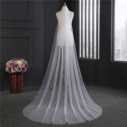 Simple Cut Edge Single Tier Tulle Cathedral Length Wedding Veil EWA011