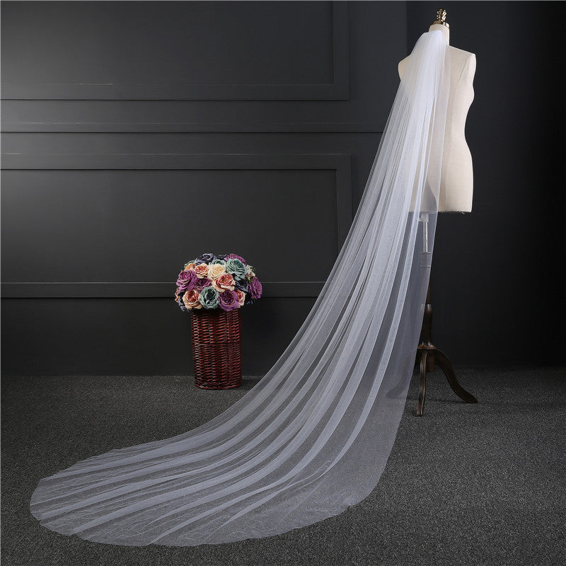 Simple Cut Edge Single Tier Tulle Cathedral Length Wedding Veil EWA011