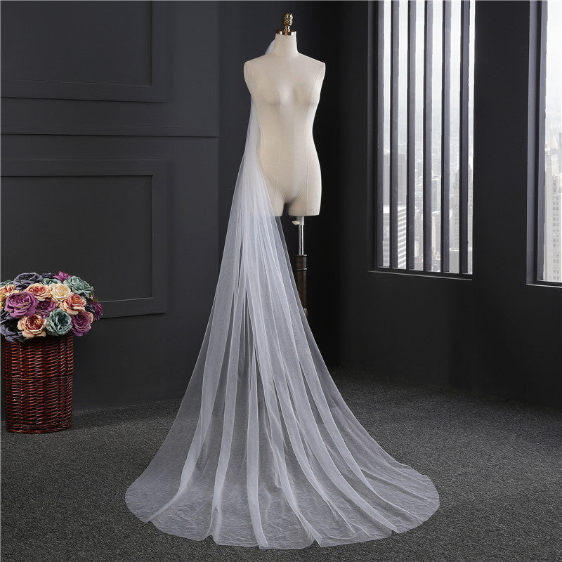 Simple Cut Edge Single Tier Tulle Cathedral Length Wedding Veil EWA011