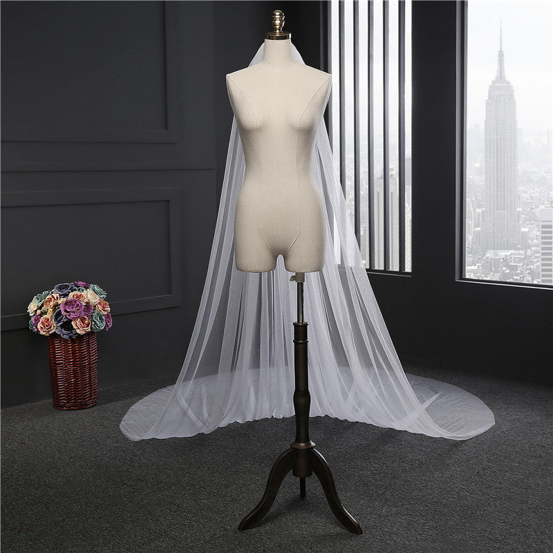 Simple Cut Edge Single Tier Tulle Cathedral Length Wedding Veil EWA015