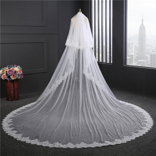 Vintage Lacy Tulle Cathedral Veil EWA018