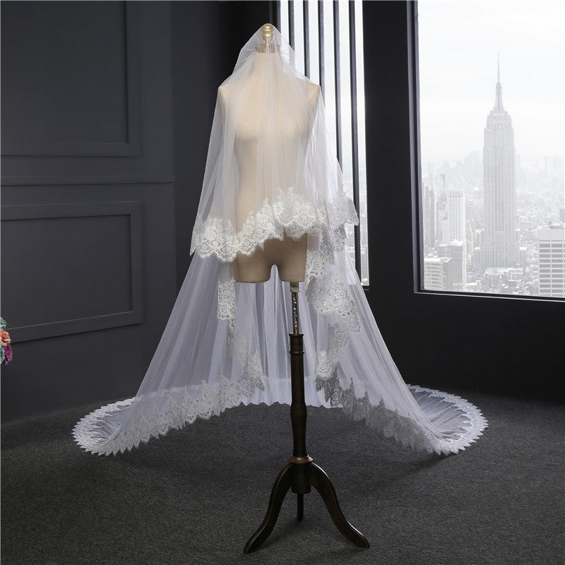 Vintage Lacy Tulle Cathedral Veil EWA018