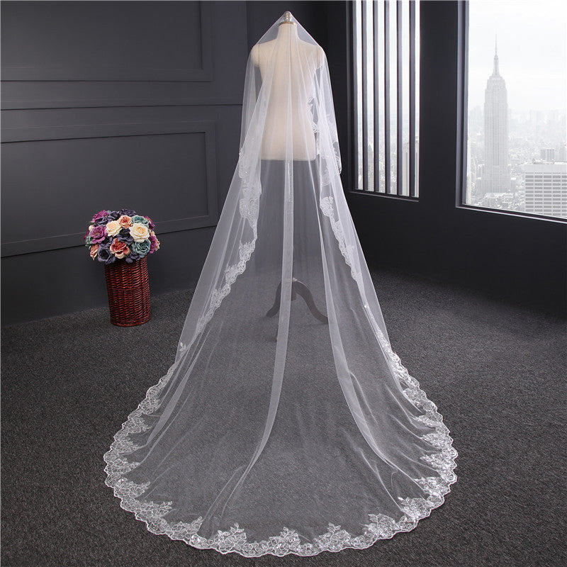 Cathedral Bridal Veils One-tier Lace Applique Edge Sequin Veil EWA019