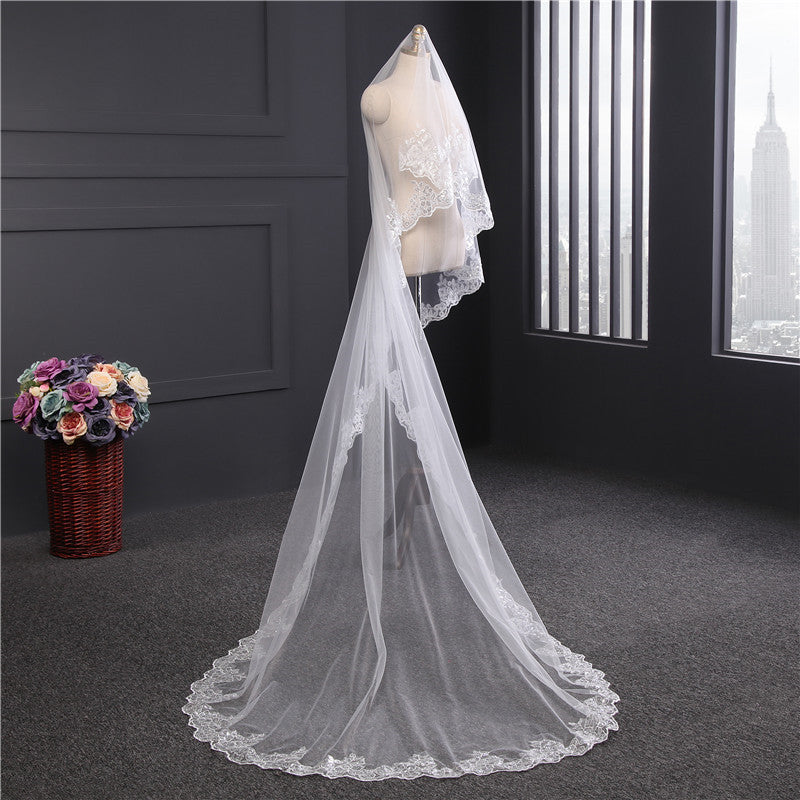 Cathedral Bridal Veils One-tier Lace Applique Edge Sequin Veil EWA019