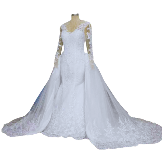 Detachable Train White Wedding Dress EWD806