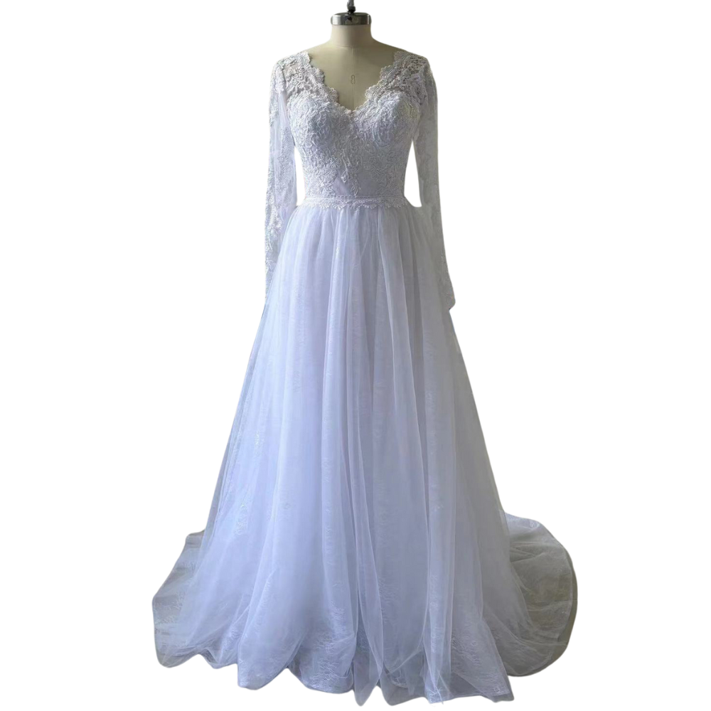 Long Sleeve A Line Wedding Dress EYB1210