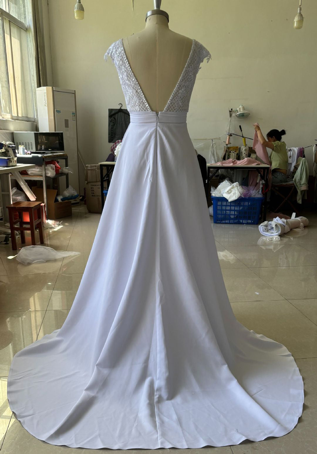 Elegant Satin V-neck A-line Wedding Dresses Boho Bridal Gowns EYB1221