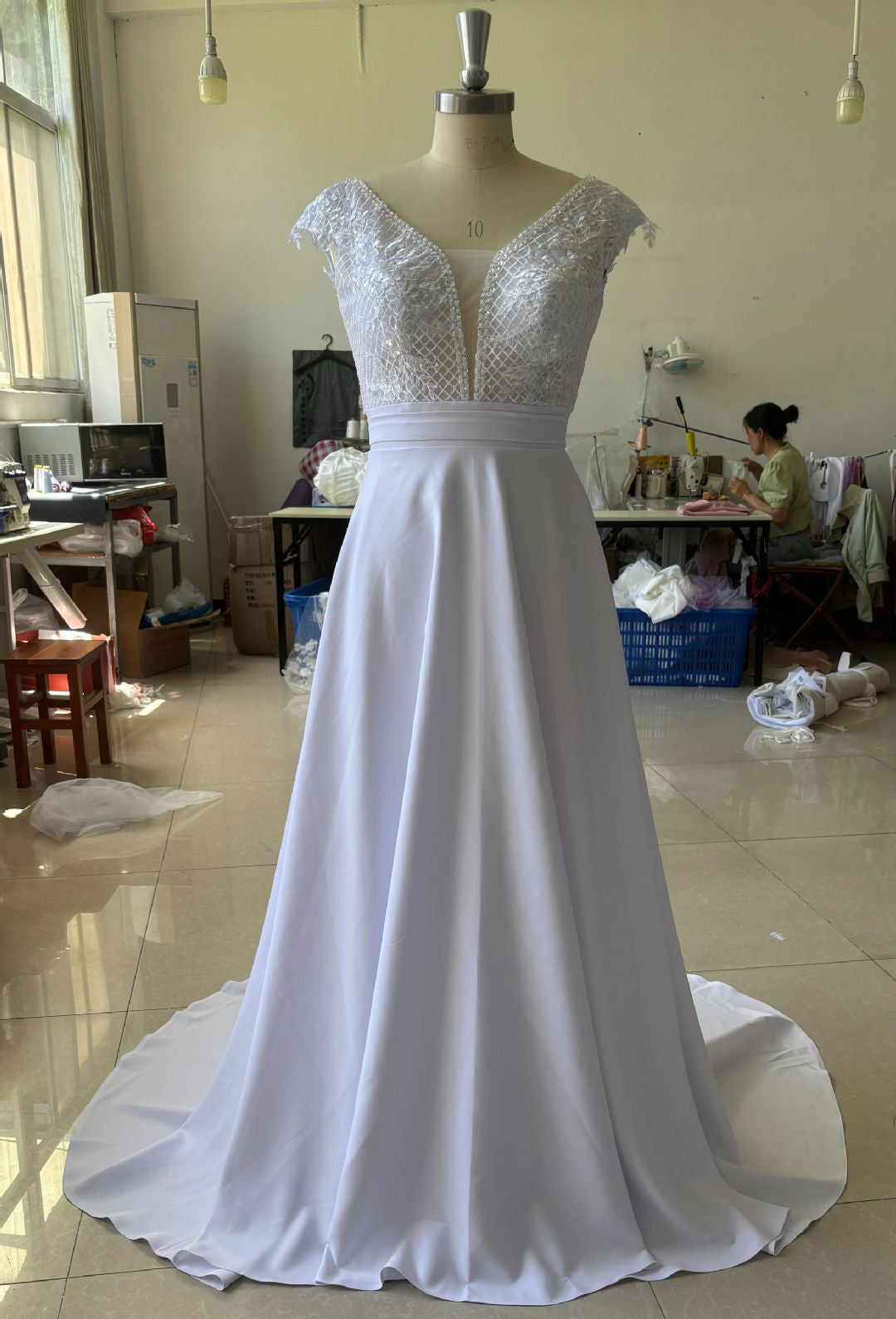 Elegant Satin V-neck A-line Wedding Dresses Boho Bridal Gowns EYB1221