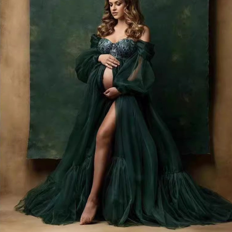 Pregnant Photography Clothing Fashionable off shoulder Green Women's Dress EYB1222