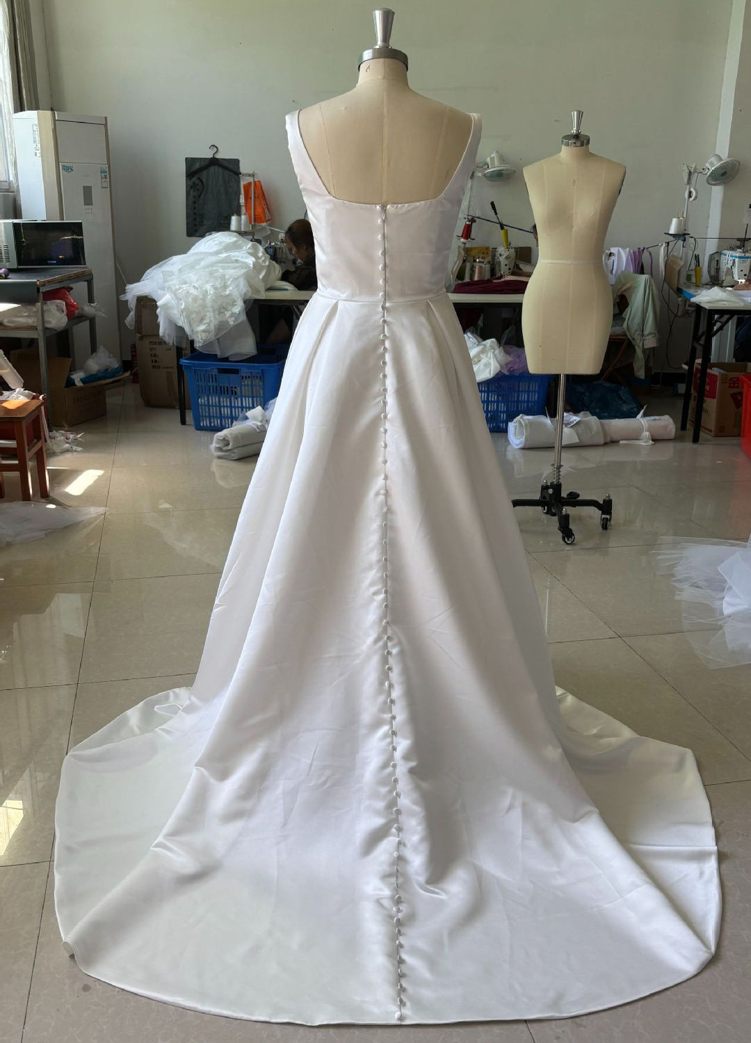 Square Neck Spaghetti Straps A-Line Wedding Dress For Women EYB1223