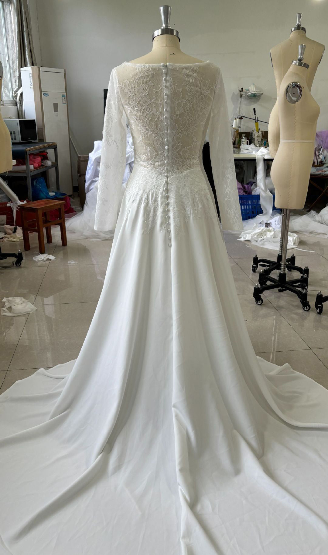 Boho Wedding Dresses V Neck Long Sleeve Illusion Back A Line Bridal Gown EYB1231