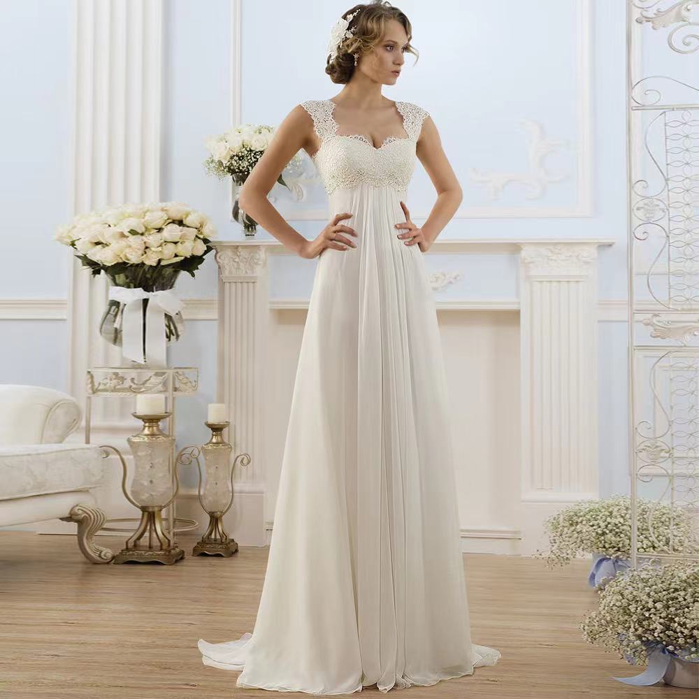 Cap-Sleeve Lace Chiffon Long A-Line Keyhole Gown EYB1233