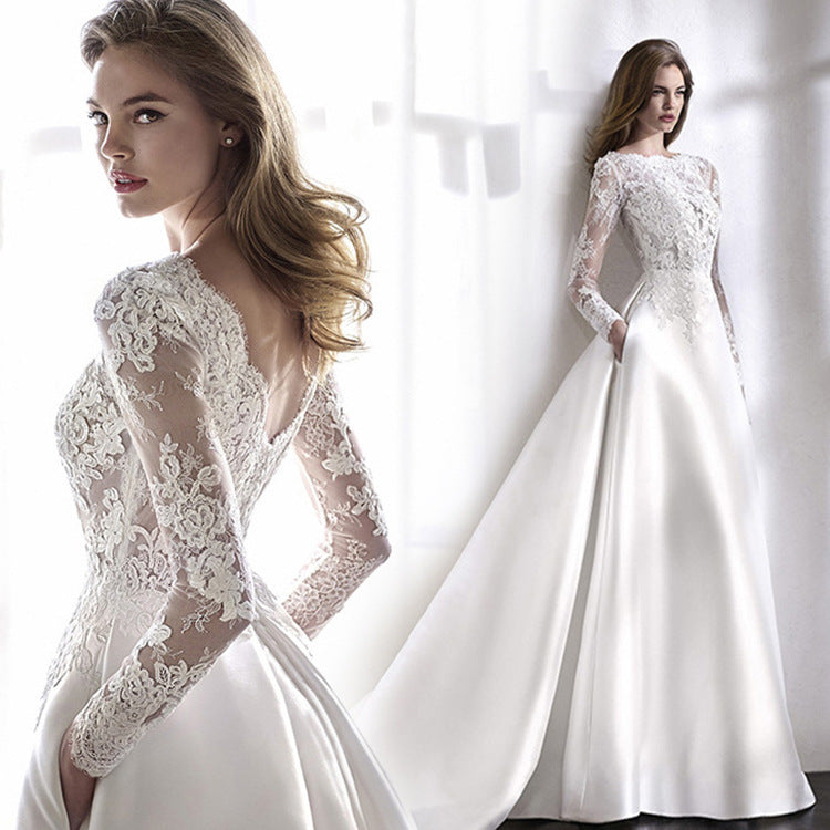 Wedding Dresses for Bride with Lace Appliques Women Dress Long Sleeves Beach Bride EYB1289