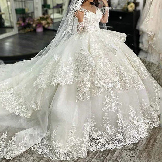 Long Sleeves Princess lace Wedding Dresses See the Video Contact with US EYB1292