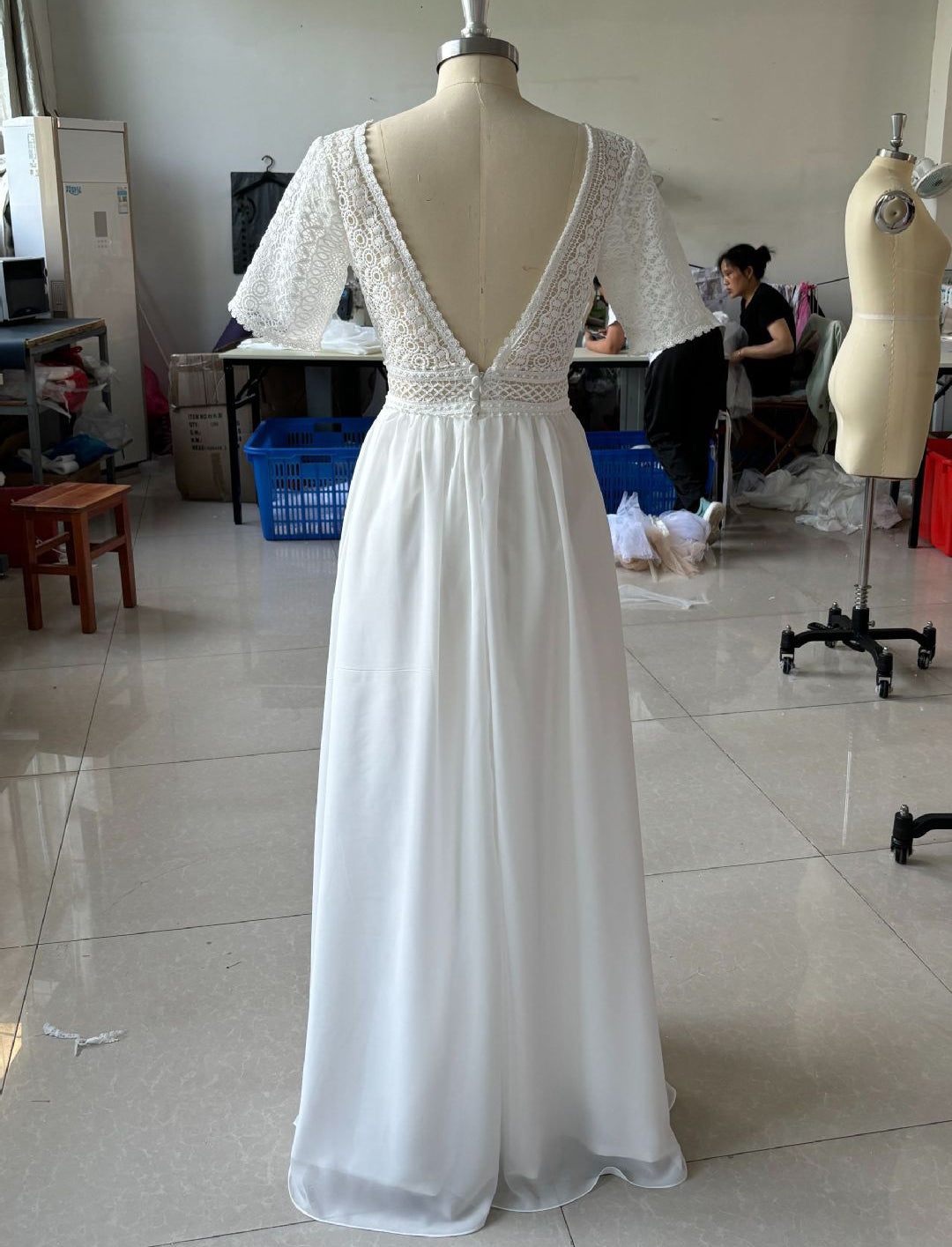 V-Neck Boho Wedding Dress For Women Short Sleeves Floor Length Backless Bridal Gown Robe De Marie EYB970