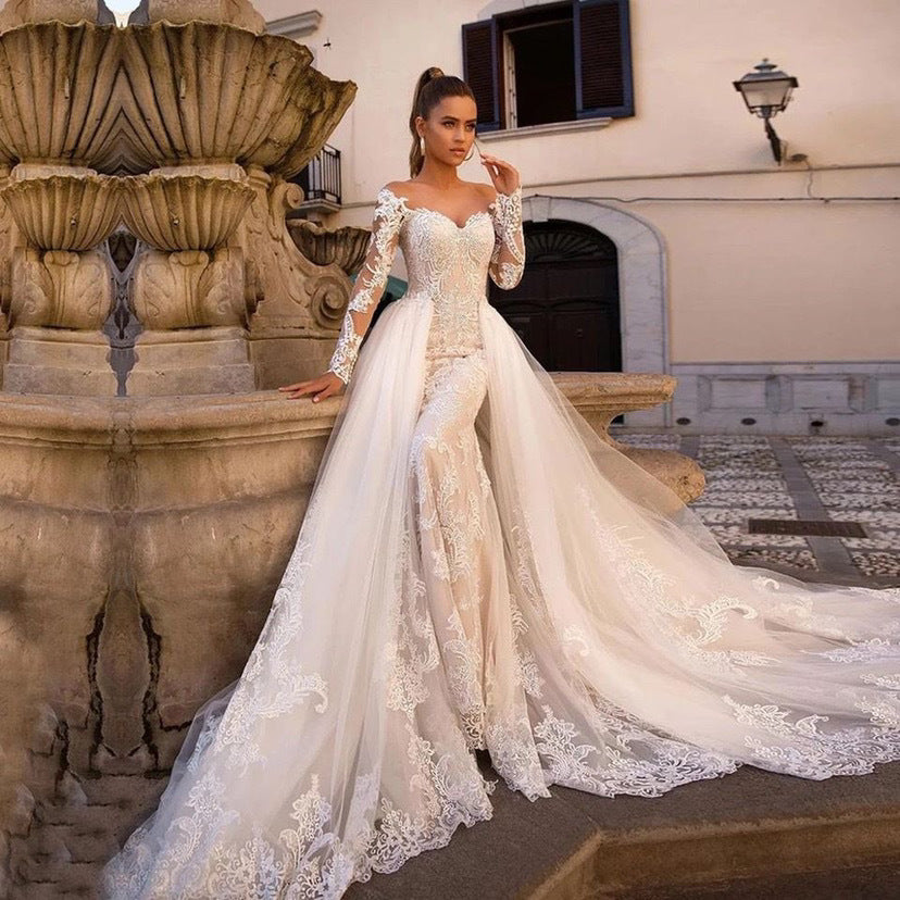 Sexy Mermaid Wedding Dress Detachable Train Bridal Gown EYD1220