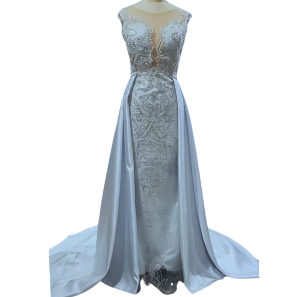 Gorgeous V-neck Sleeveless A-line Wedding Dress With Detachable Train EYD5007