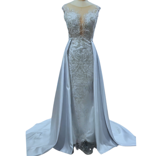 Gorgeous V-neck Sleeveless A-line Wedding Dress With Detachable Train EYD5007