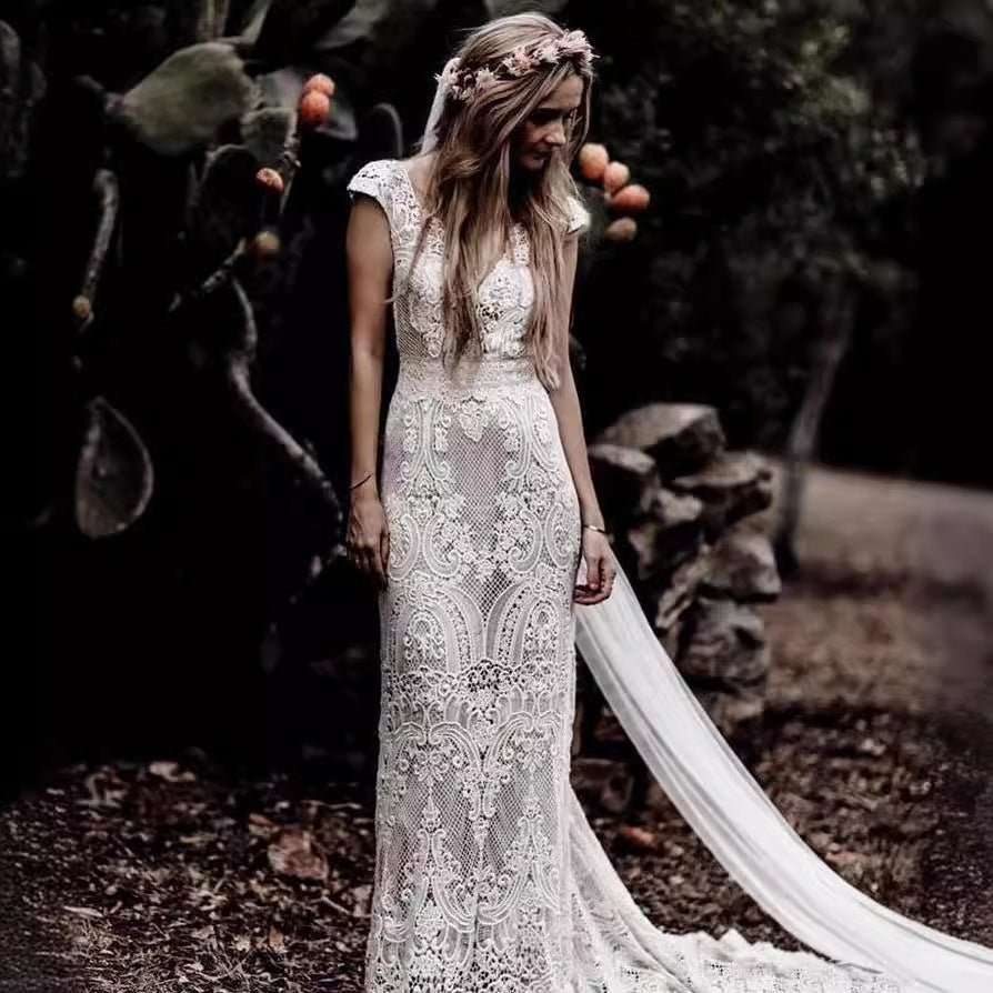 Boho Lace Wedding Dress Bridal Gown EYM1249